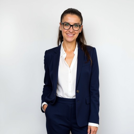 classic navy pantsuit with white blouse